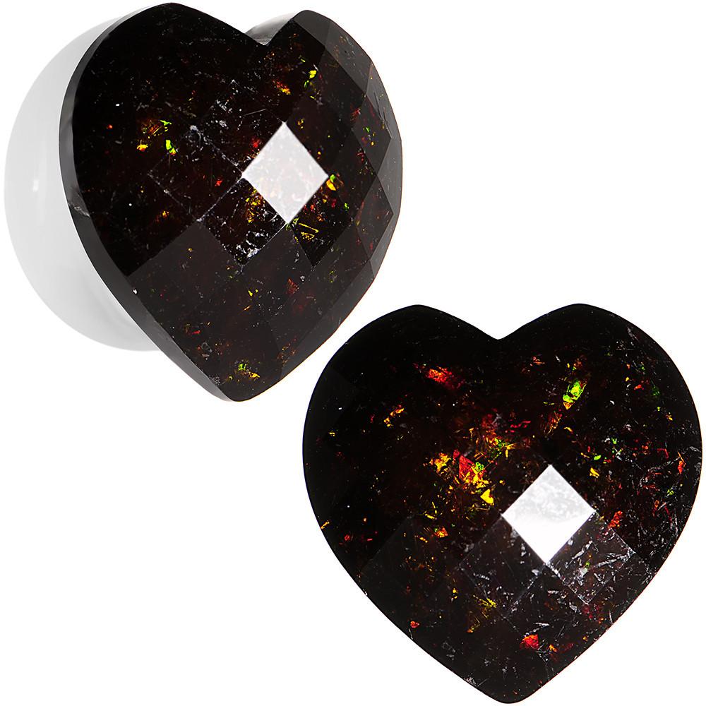 White Acrylic Black Faceted Valentine Love Heart Saddle Plug Set 12mm to 26mm