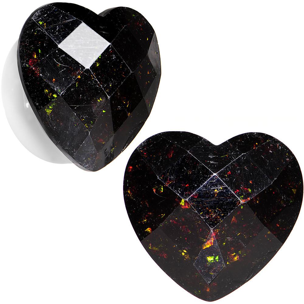 White Acrylic Black Faceted Valentine Love Heart Saddle Plug Set 12mm to 26mm