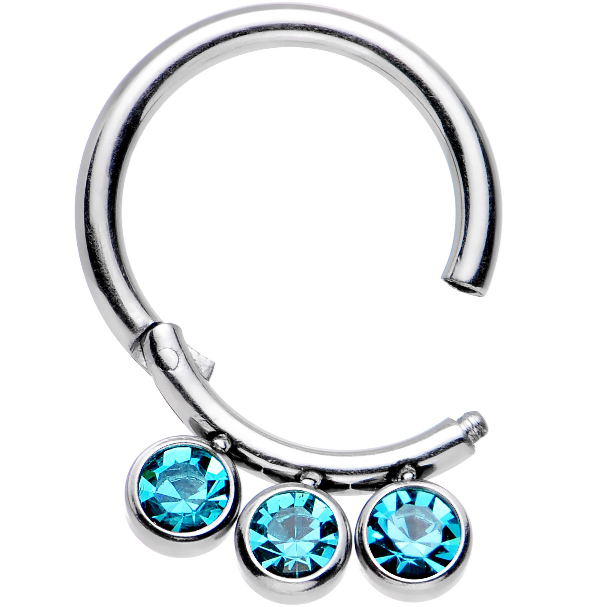 16G 5/16 Blue Zircon Gem Stainless Steel Hinged Segment Ring