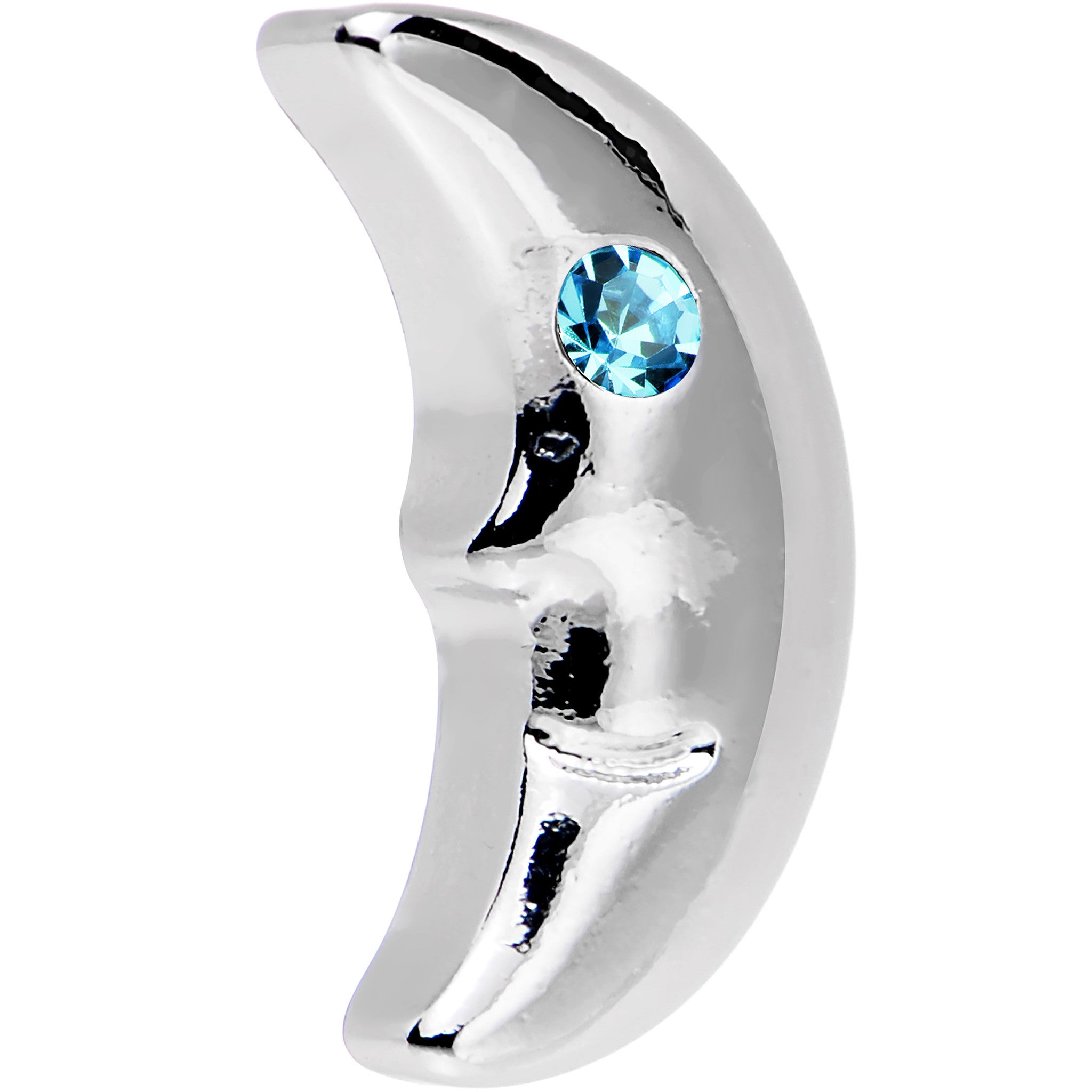 16G 1/4 Aqua Gem Steel Crescent Moon Left Cartilage Earring