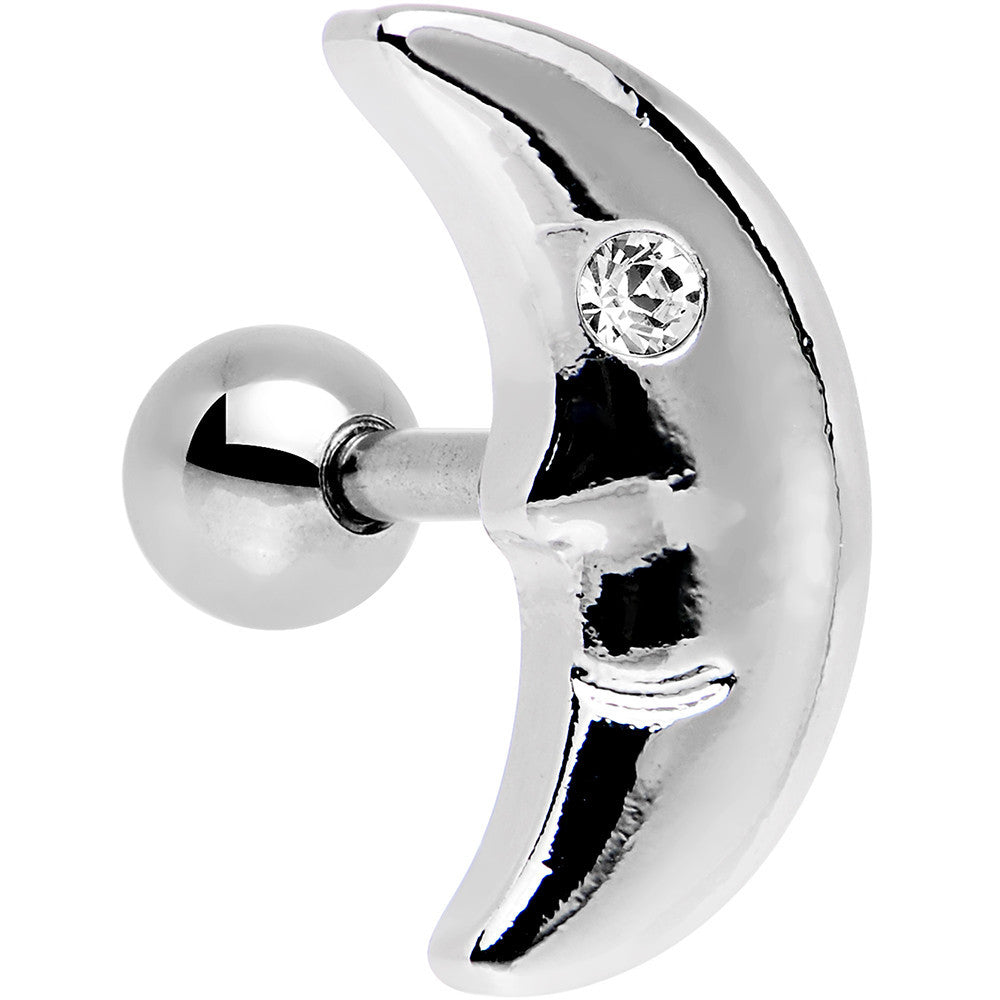 16G 1/4 Clear Gem Steel Crescent Moon Left Cartilage Earring