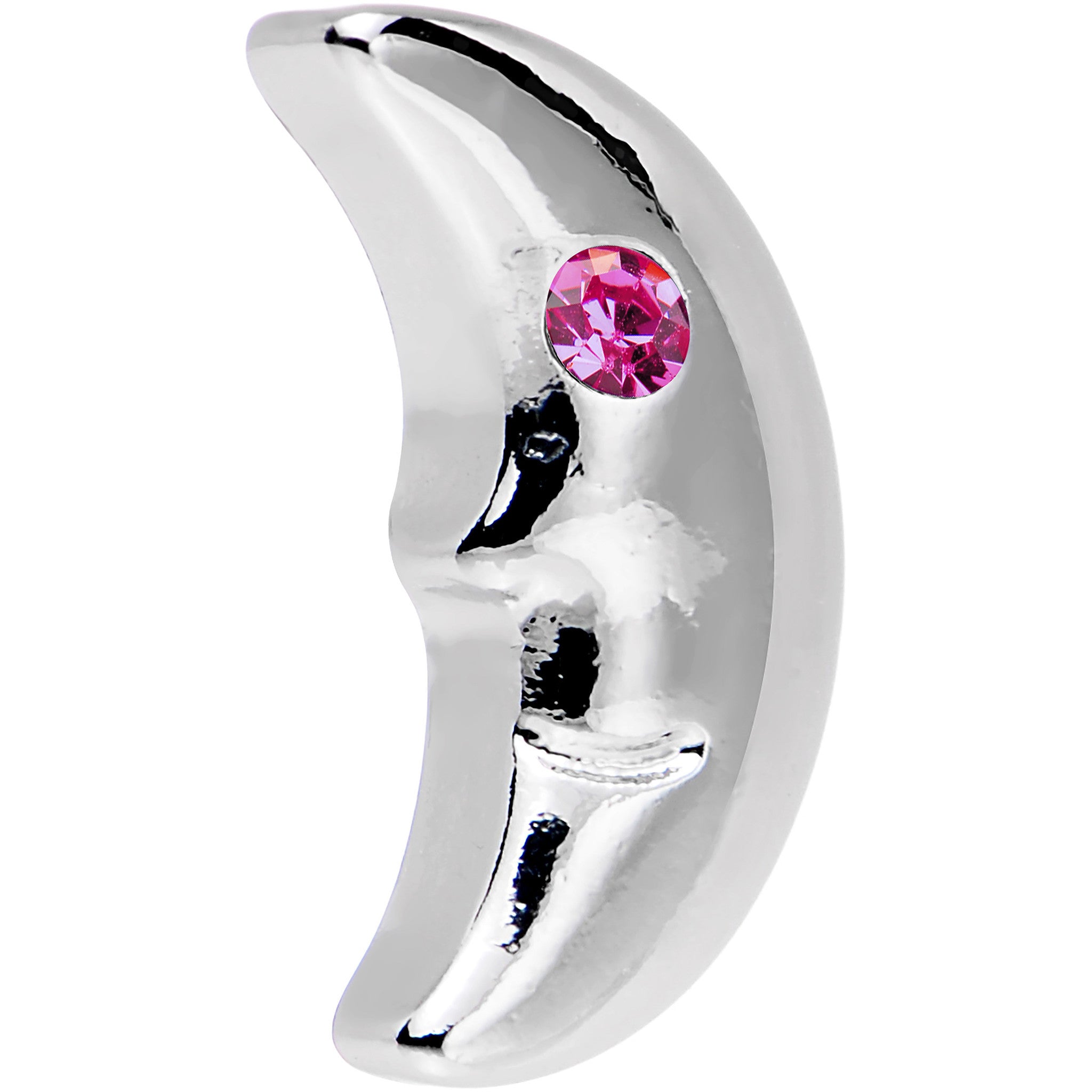 16G 1/4 Pink Gem Steel Crescent Moon Left Cartilage Earring