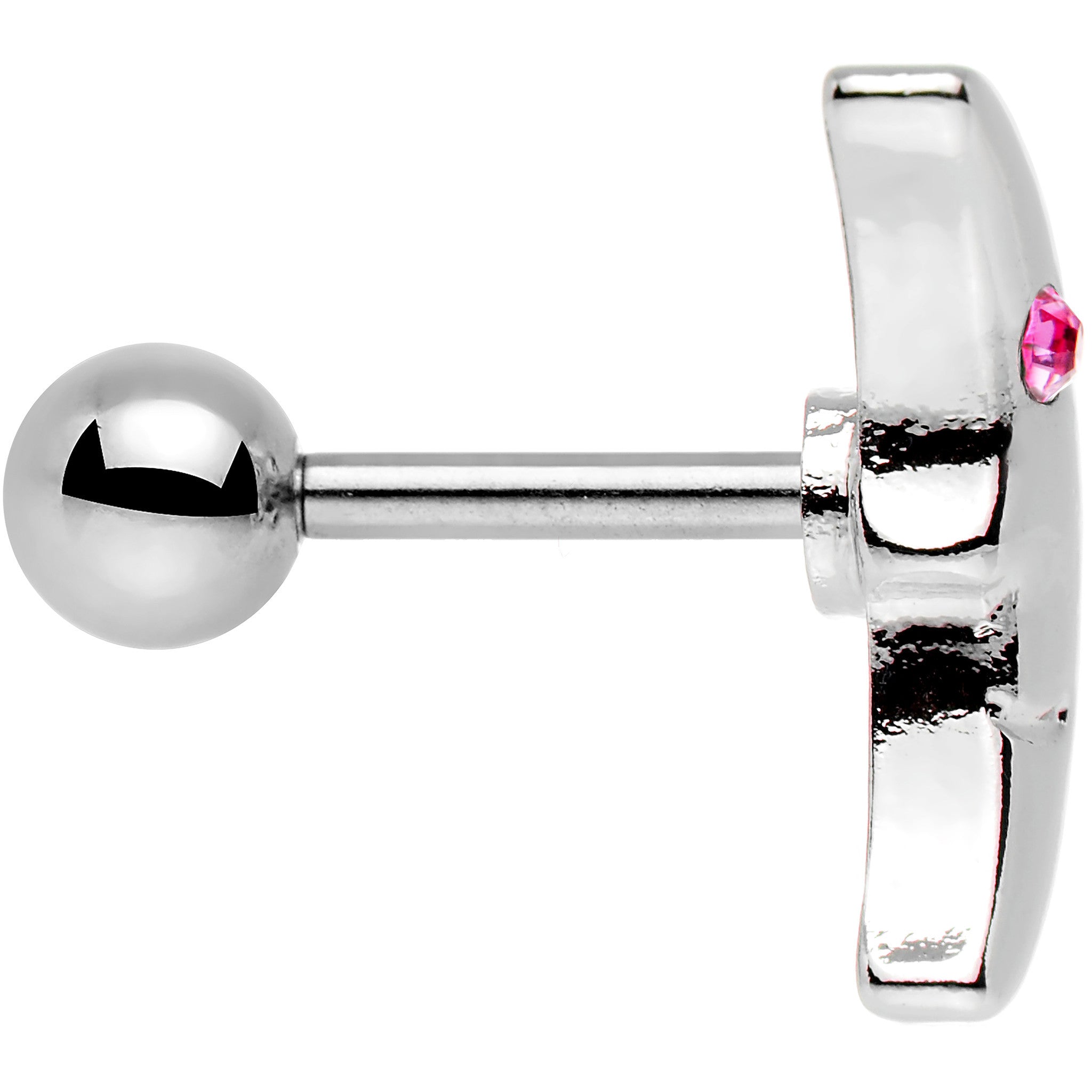 16G 1/4 Pink Gem Steel Crescent Moon Left Cartilage Earring