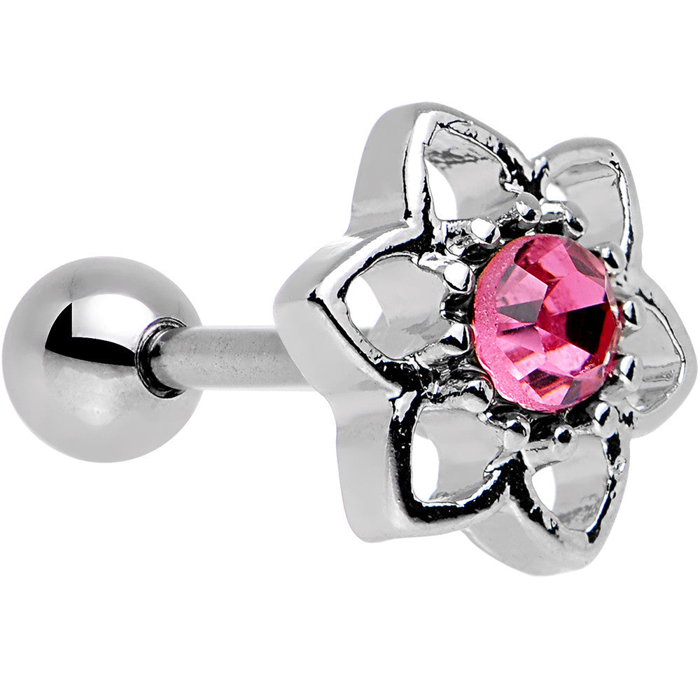 16G 7mm Pink Gem Petaled Flower Cartilage Earring