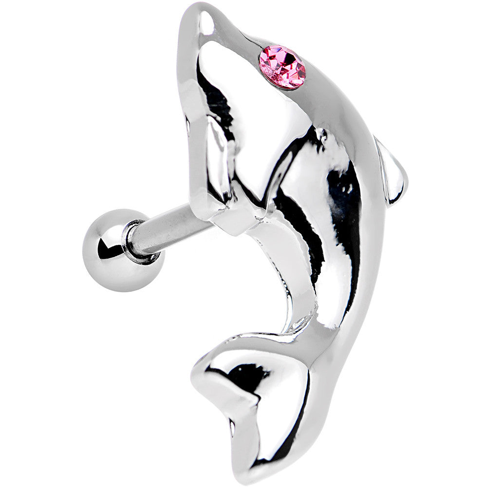 16G 1/4 Pink Gem Dolphin Left Cartilage Earring