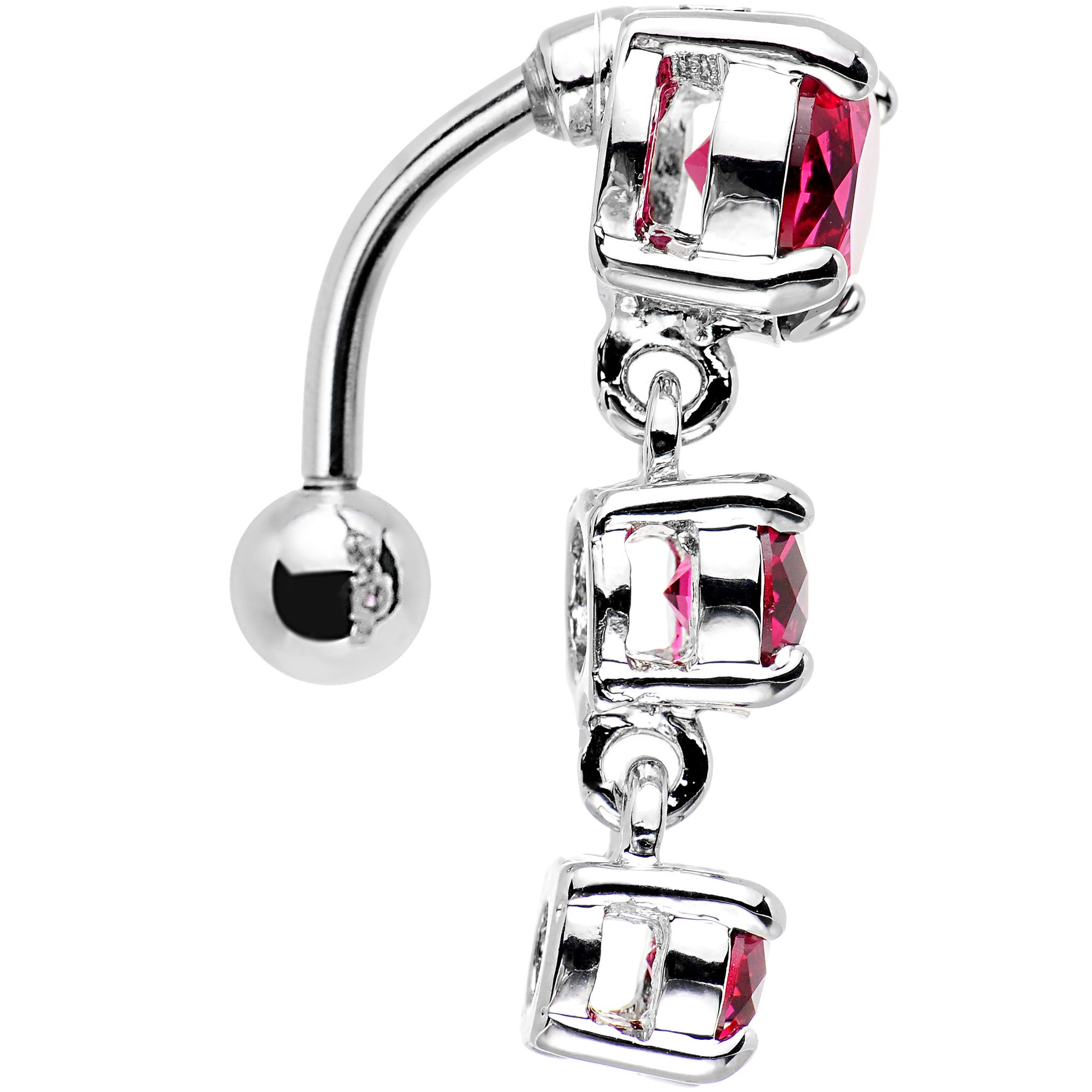 Pink Gem Trio Top Mount Dangle Belly Ring