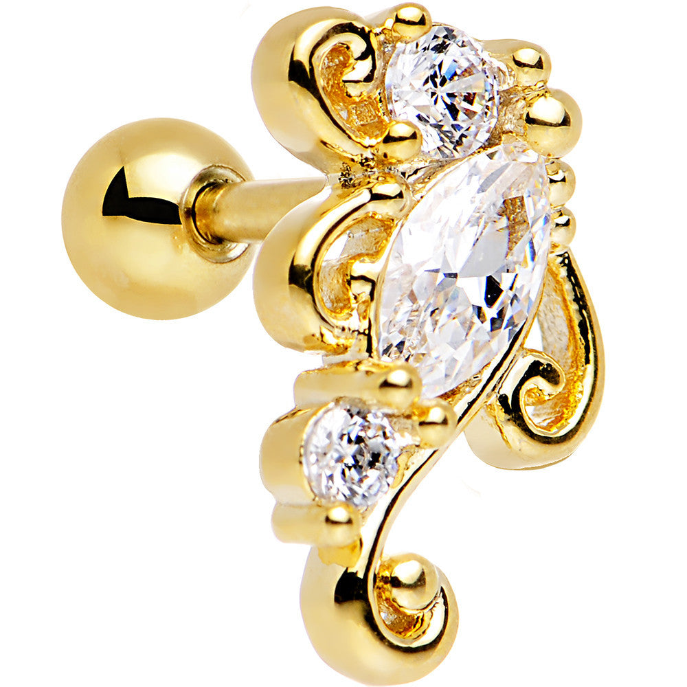 16G 1/4 Clear CZ Gold Anodized Swirl Left Cartilage Earring