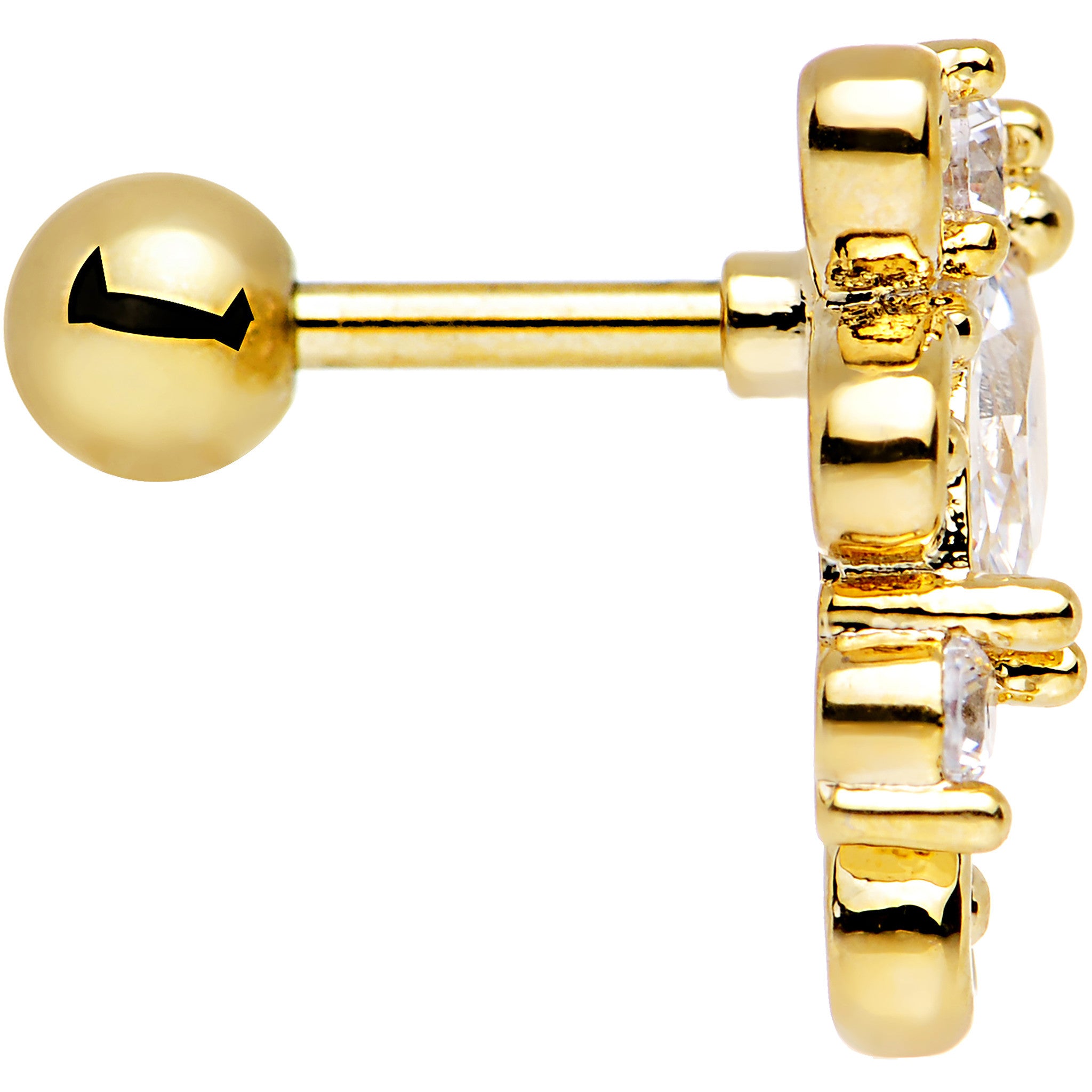 16G 1/4 Clear CZ Gold Anodized Swirl Left Cartilage Earring