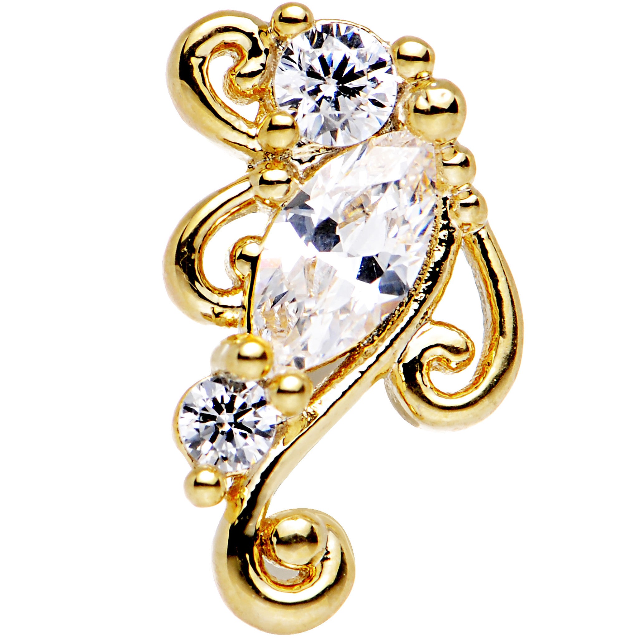 16G 1/4 Clear CZ Gold Anodized Swirl Left Cartilage Earring