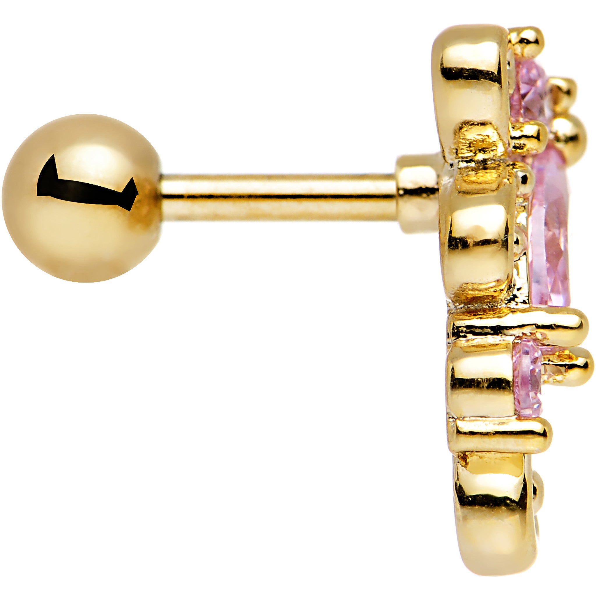 16G 1/4 Pink CZ Gold Anodized Swirl Left Cartilage Earring