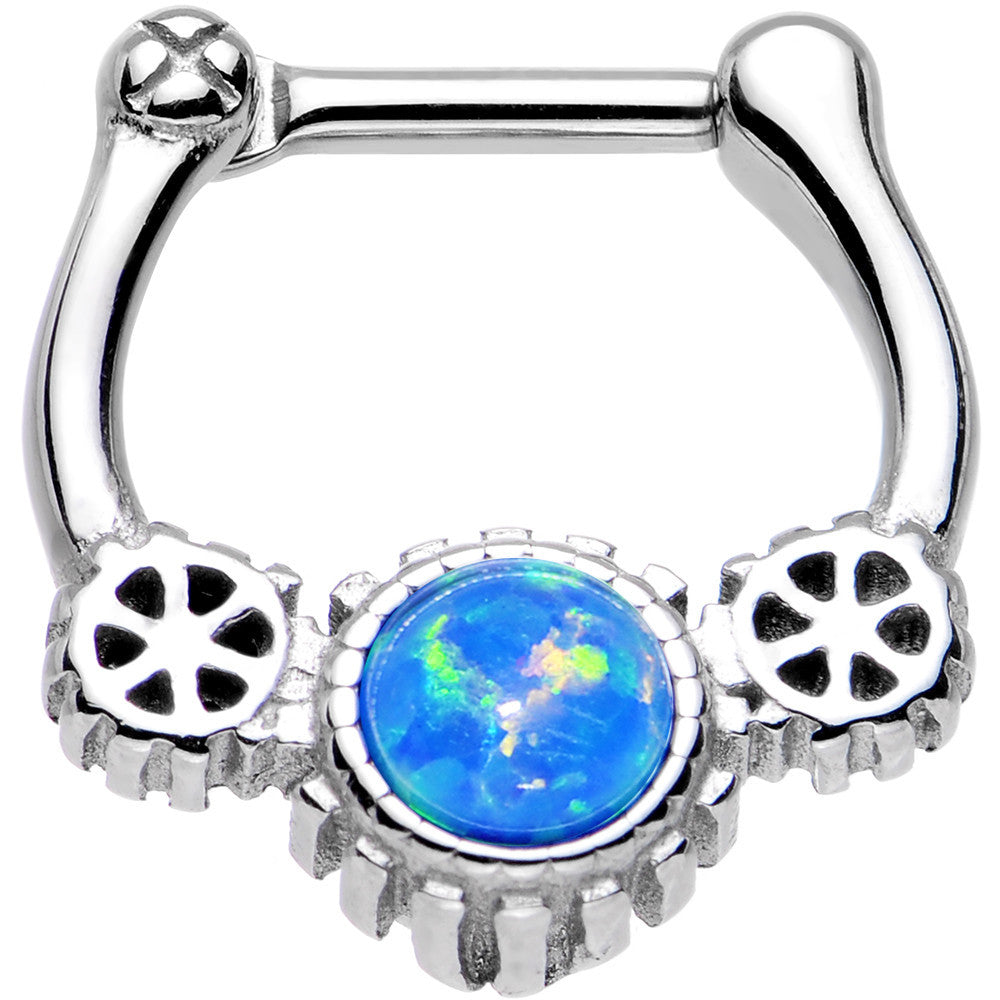16G 1/4 Blue Synthetic Opal Steel Gear Edge Septum Clicker