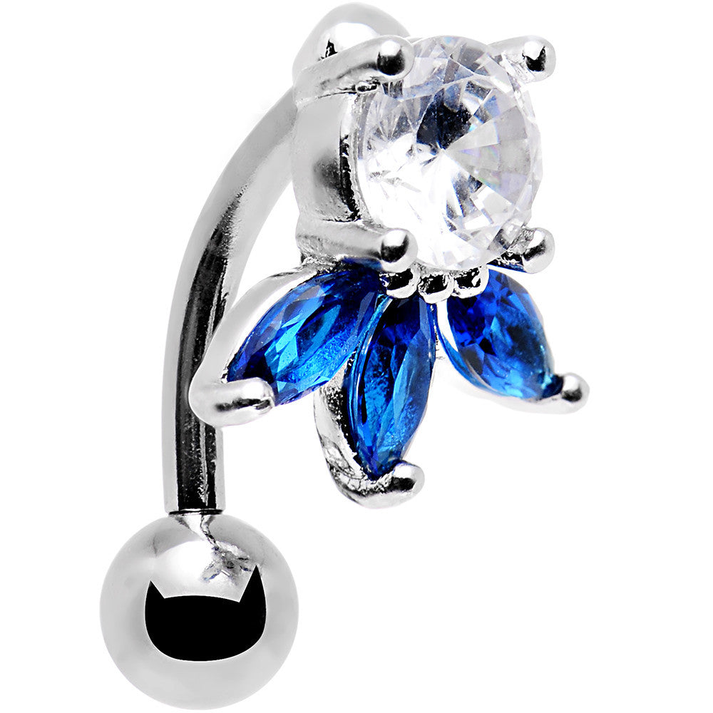 Clear Blue Gem Flip Flower Reversible Top Mount Belly Ring