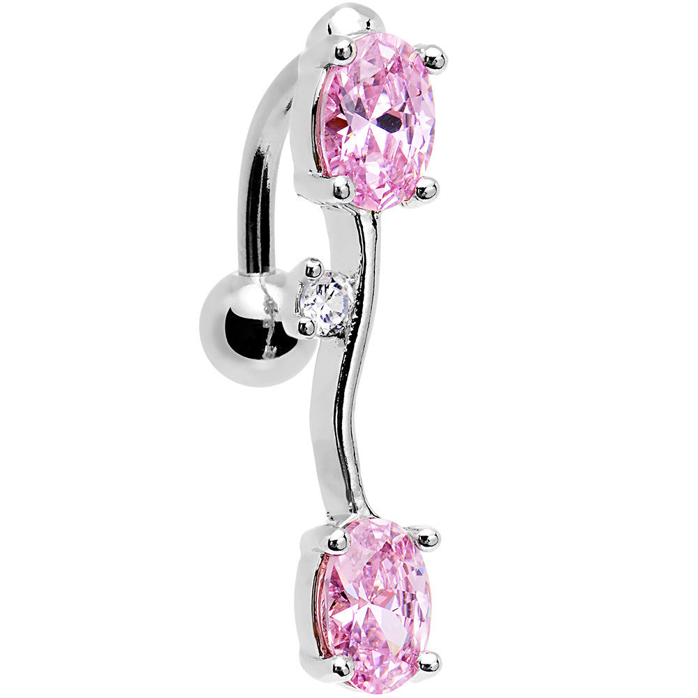 Pink Gem Really Reversible Double Mount Belly Ring
