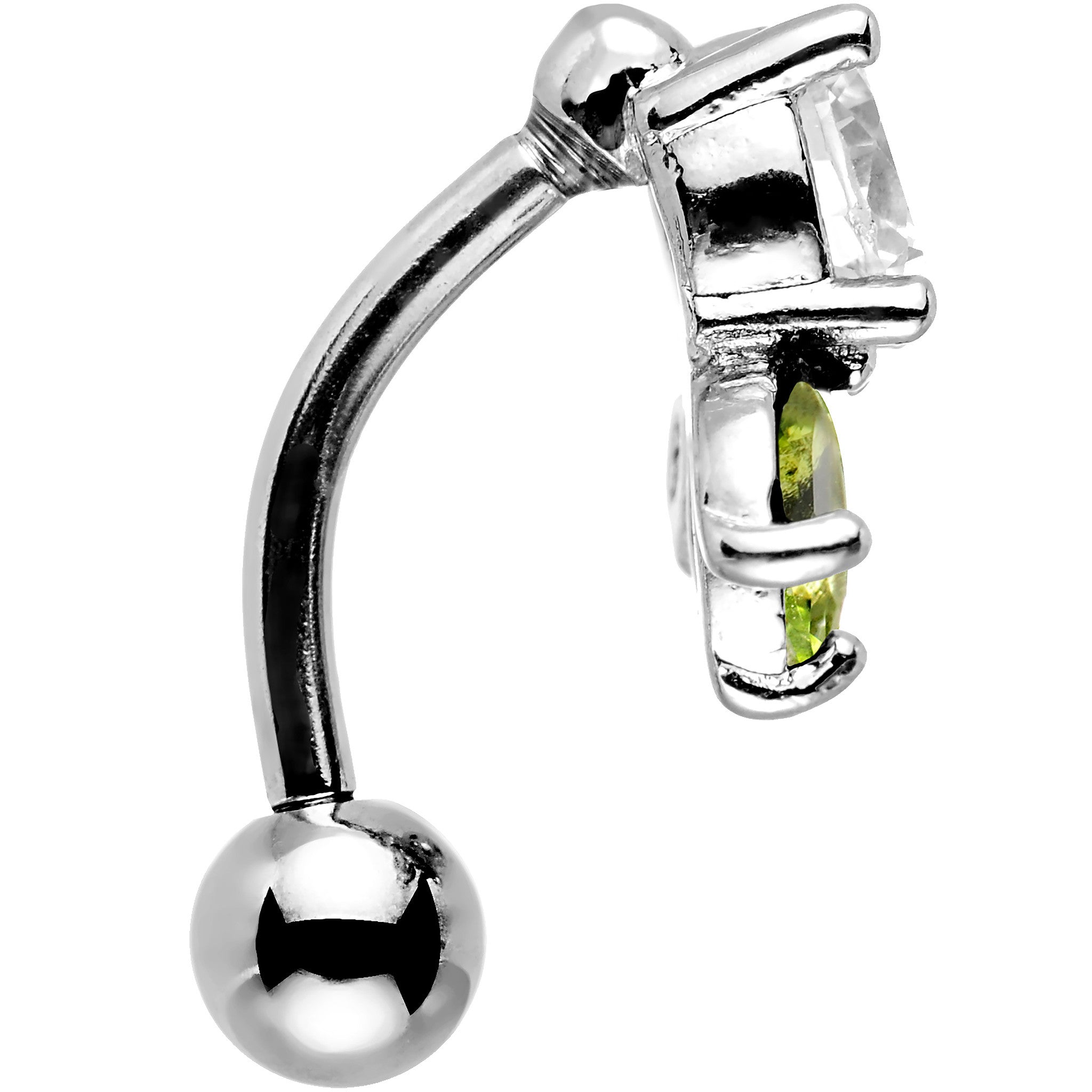 Green and Clear Gem Pretty Petals Flower Top Mount Belly Ring