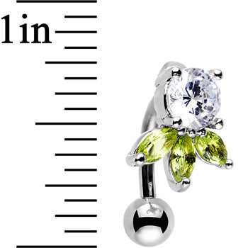 Green and Clear Gem Pretty Petals Flower Top Mount Belly Ring