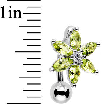 Greem Gem Lily Flower Top Mount Dangle Belly Ring