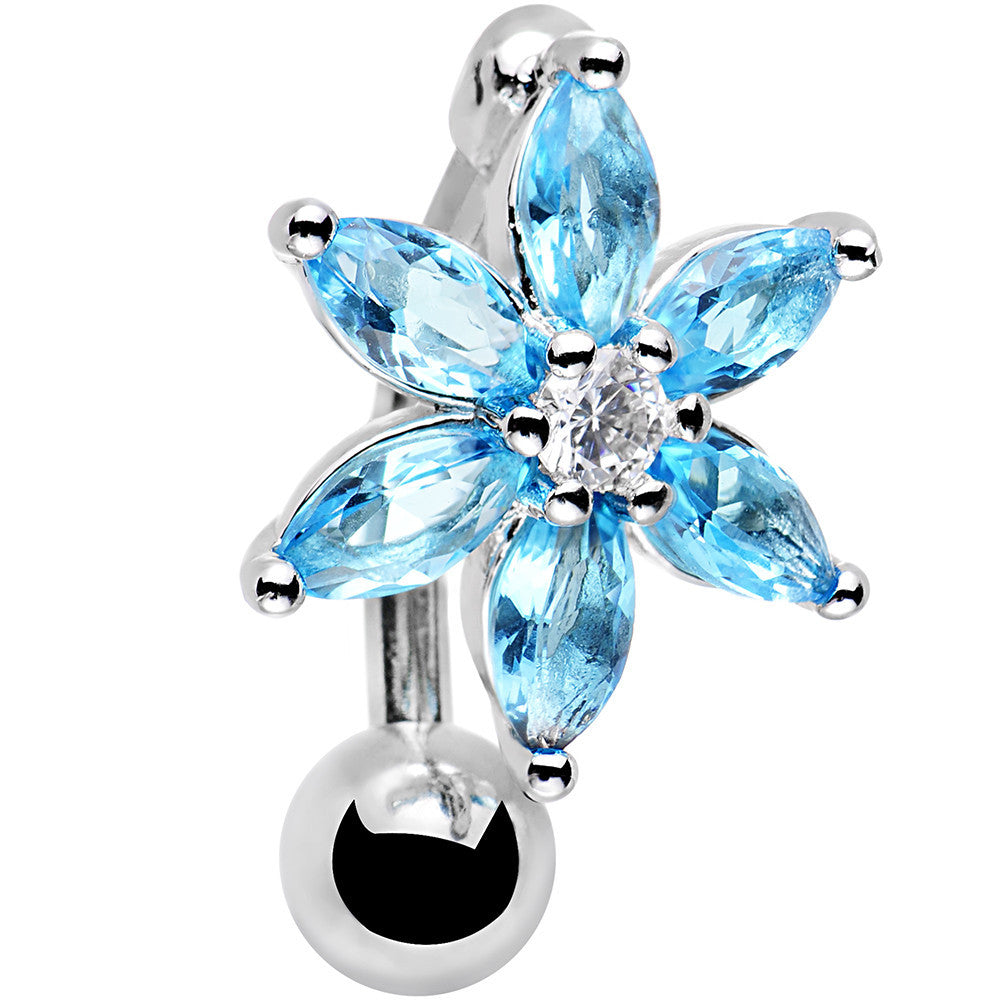 Aqua Gem Lily Flower Top Mount Dangle Belly Ring