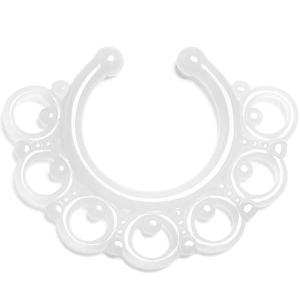 White Acrylic Tribal Blossom Glow in the Dark Clip On Fake Septum Ring