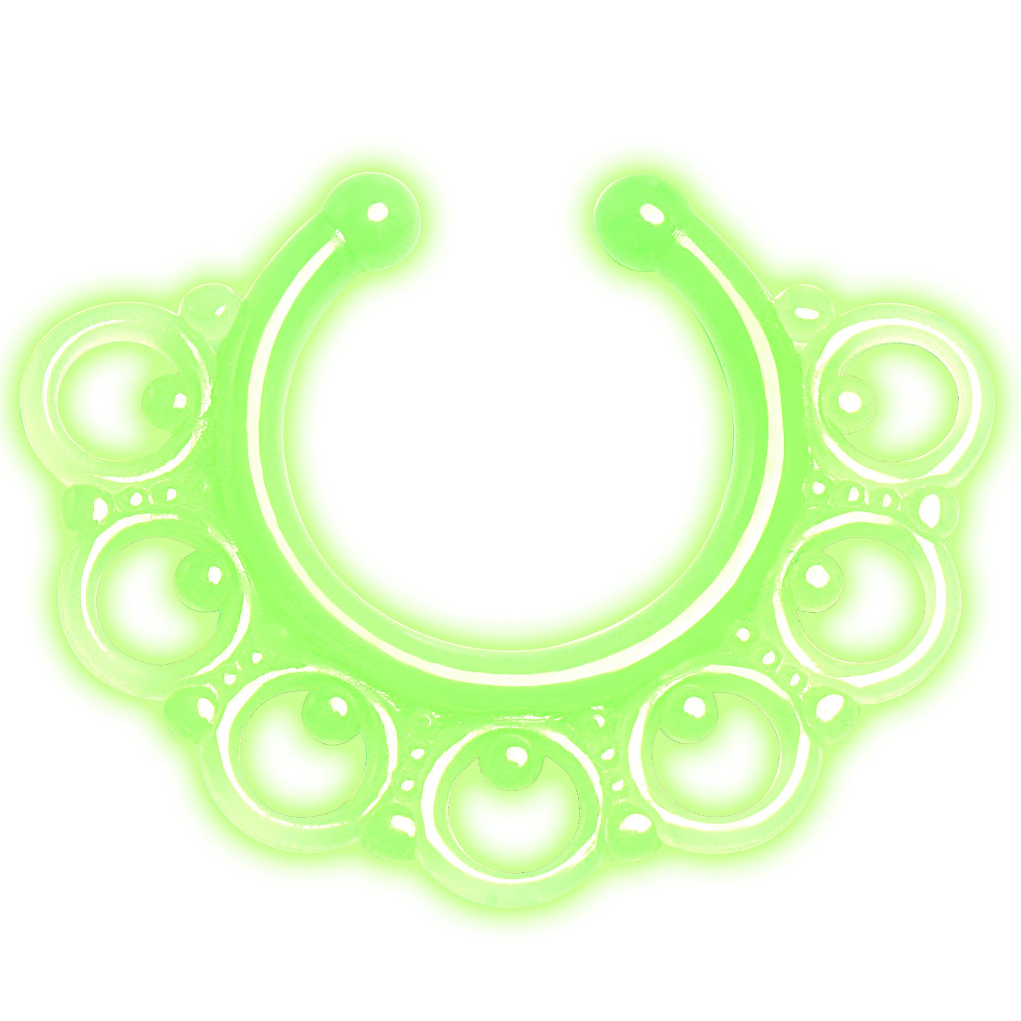 White Acrylic Tribal Blossom Glow in the Dark Clip On Fake Septum Ring