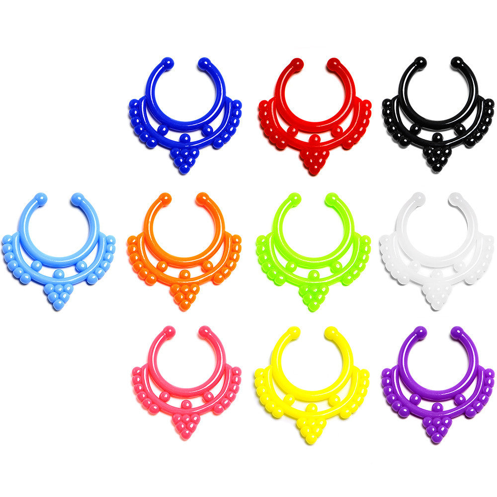 Acrylic Fruit on the Vine Clip On Fake Septum Ring 10 Pack Set