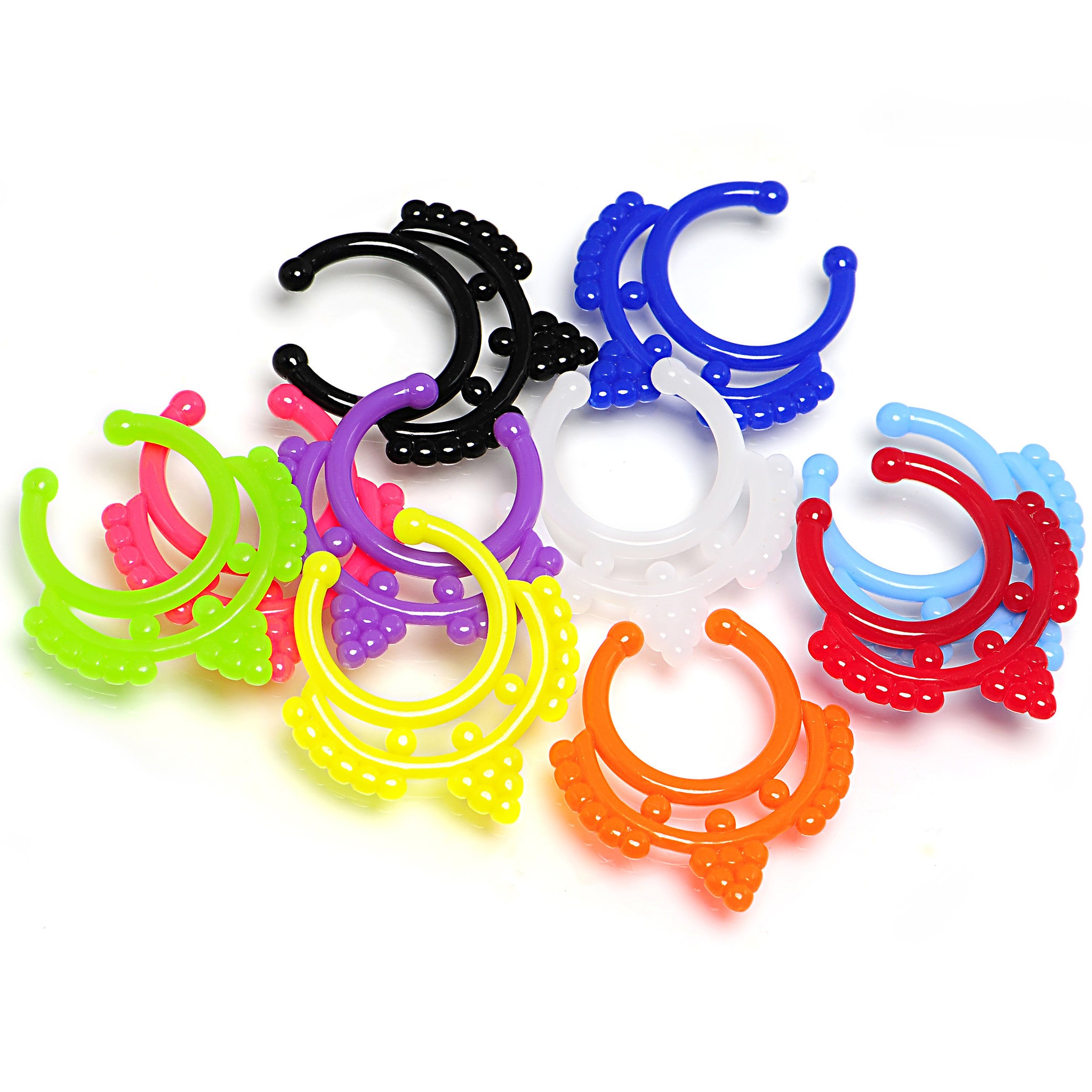 Acrylic Fruit on the Vine Clip On Fake Septum Ring 10 Pack Set