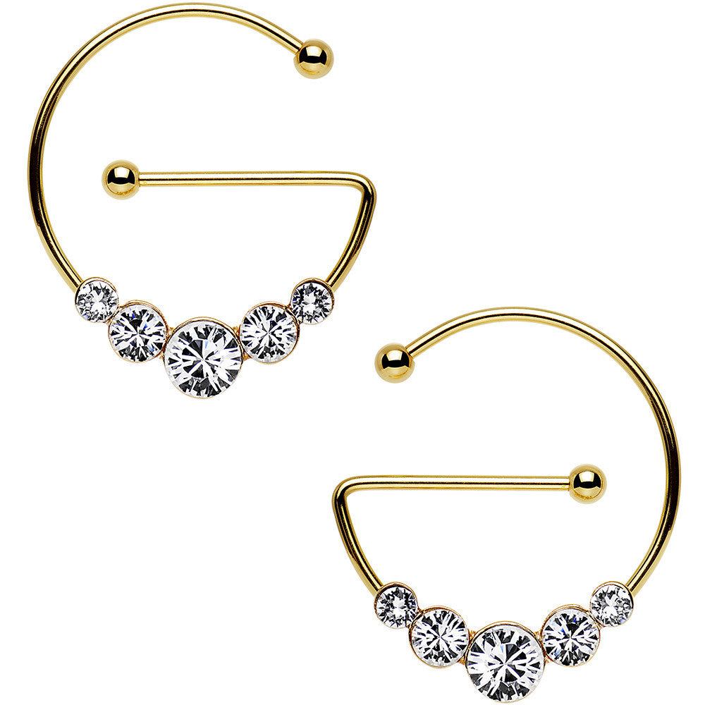 Clear Gold PVD Universal Nipple Ring Set Created with Crystals