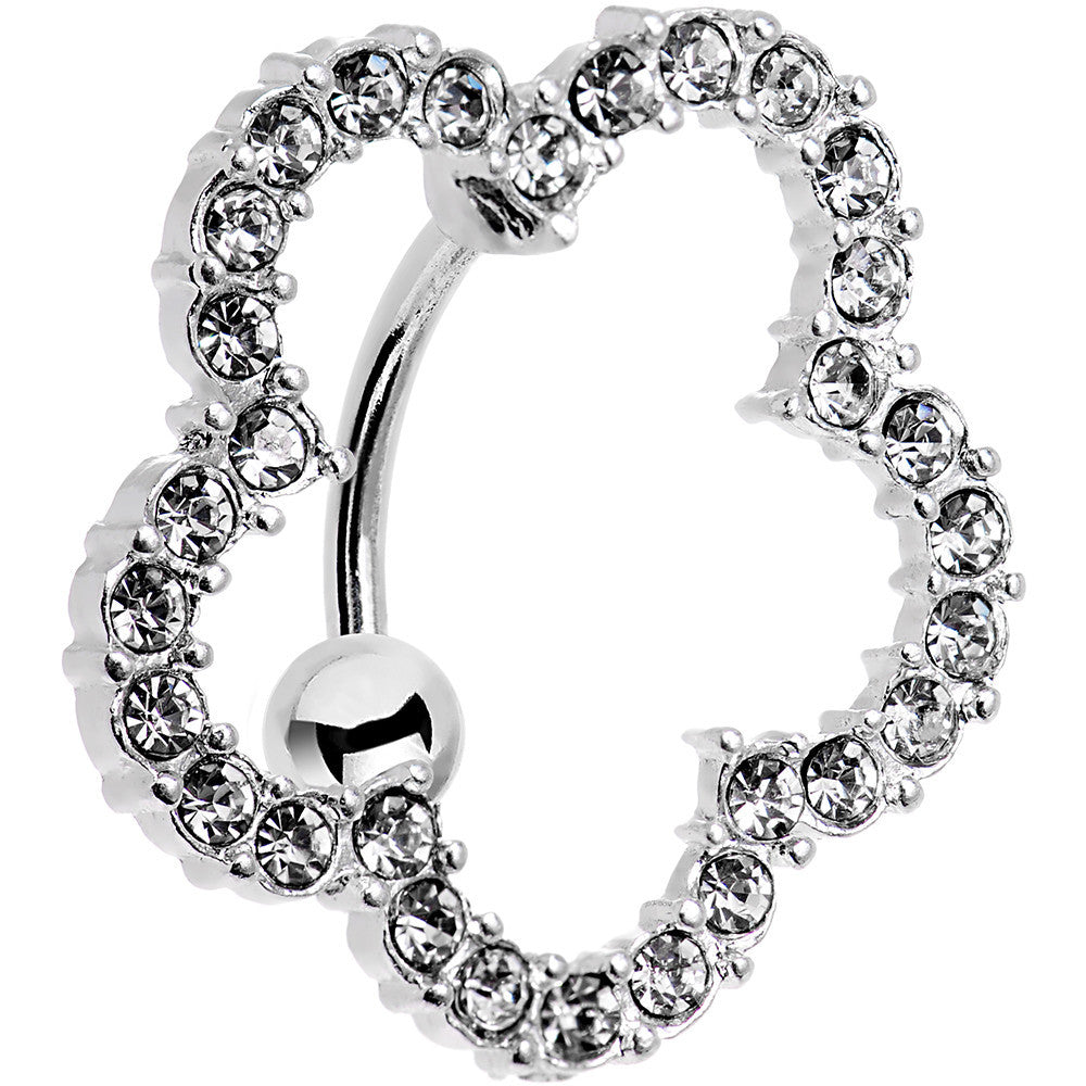 Clear Gem Stainless Steel Cutout Zinnia Flower Top Mount Belly Ring