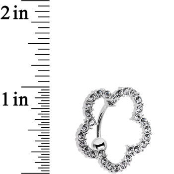 Clear Gem Stainless Steel Cutout Zinnia Flower Top Mount Belly Ring