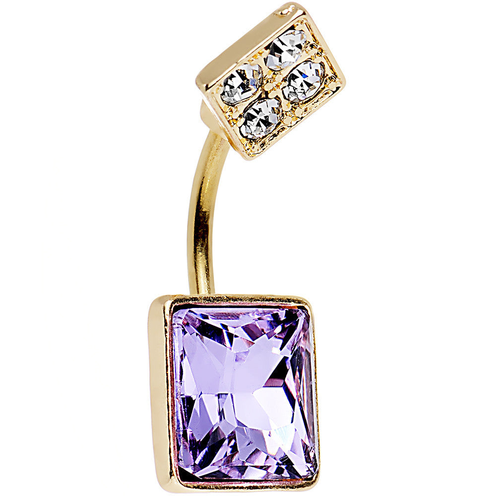 Clear Gem Gold Anodized Lovely Large Purple Square Cut Gem Belly Ring