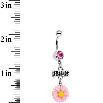 Pink Gem Best Friends Pink Flower Dangle Belly Ring Set