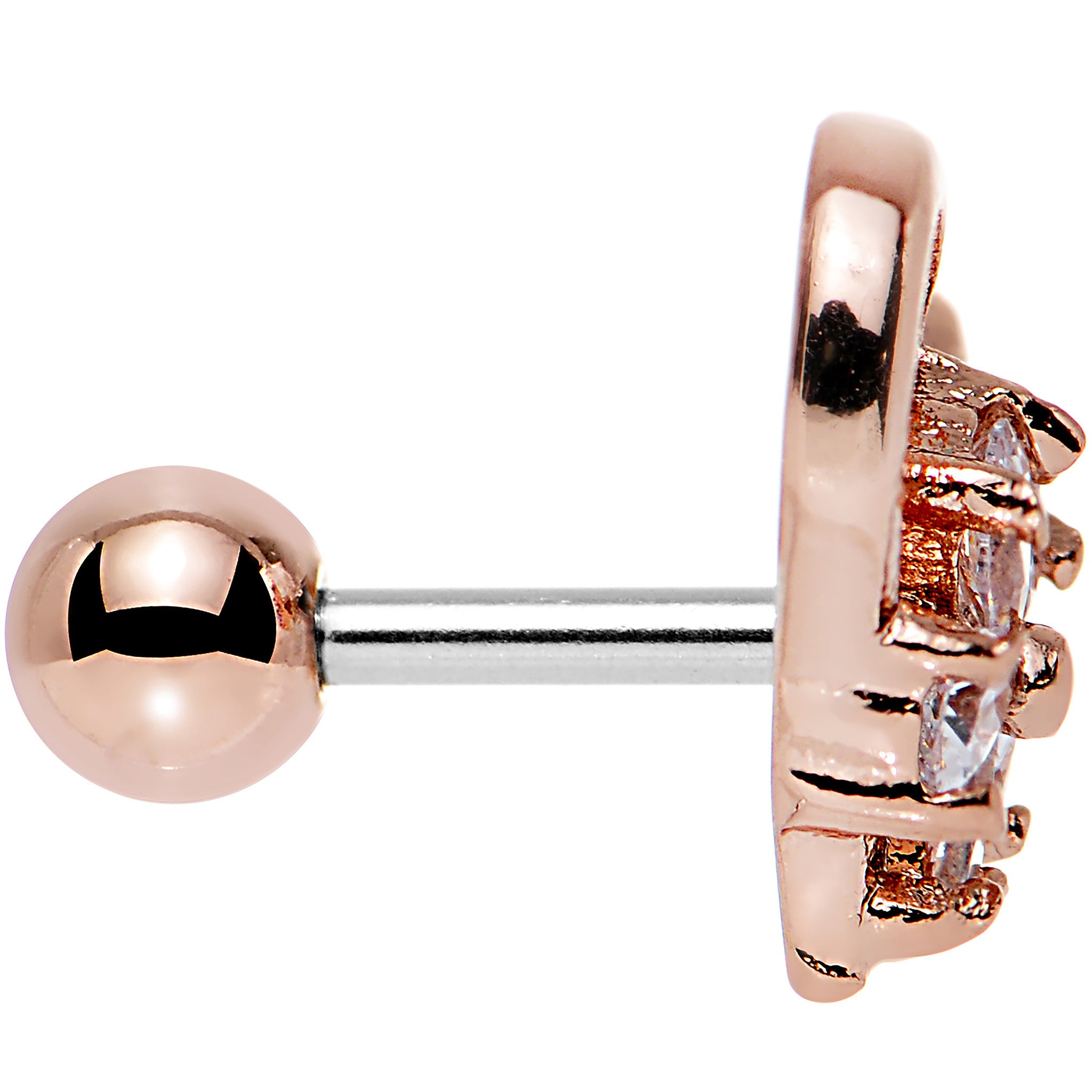 Clear CZ Rose Gold Plated Heart Cartilage Earring 16G 1/4