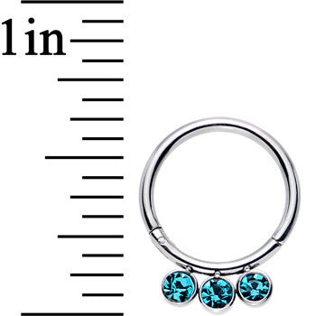 16G 3/8 Aqua Gem Stainless Steel Trio Hinged Segment Ring