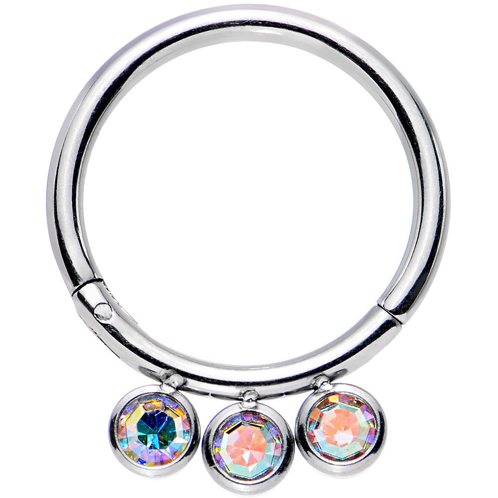 16G 3/8 Aurora Gem Stainless Steel Trio Hinged Segment Ring
