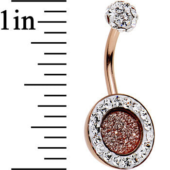 Clear Gem Paved Rose Gold IP Glitter Center Belly Ring