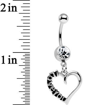Clear Gem Lovely Language I Love You Hollow Heart Dangle Belly Ring