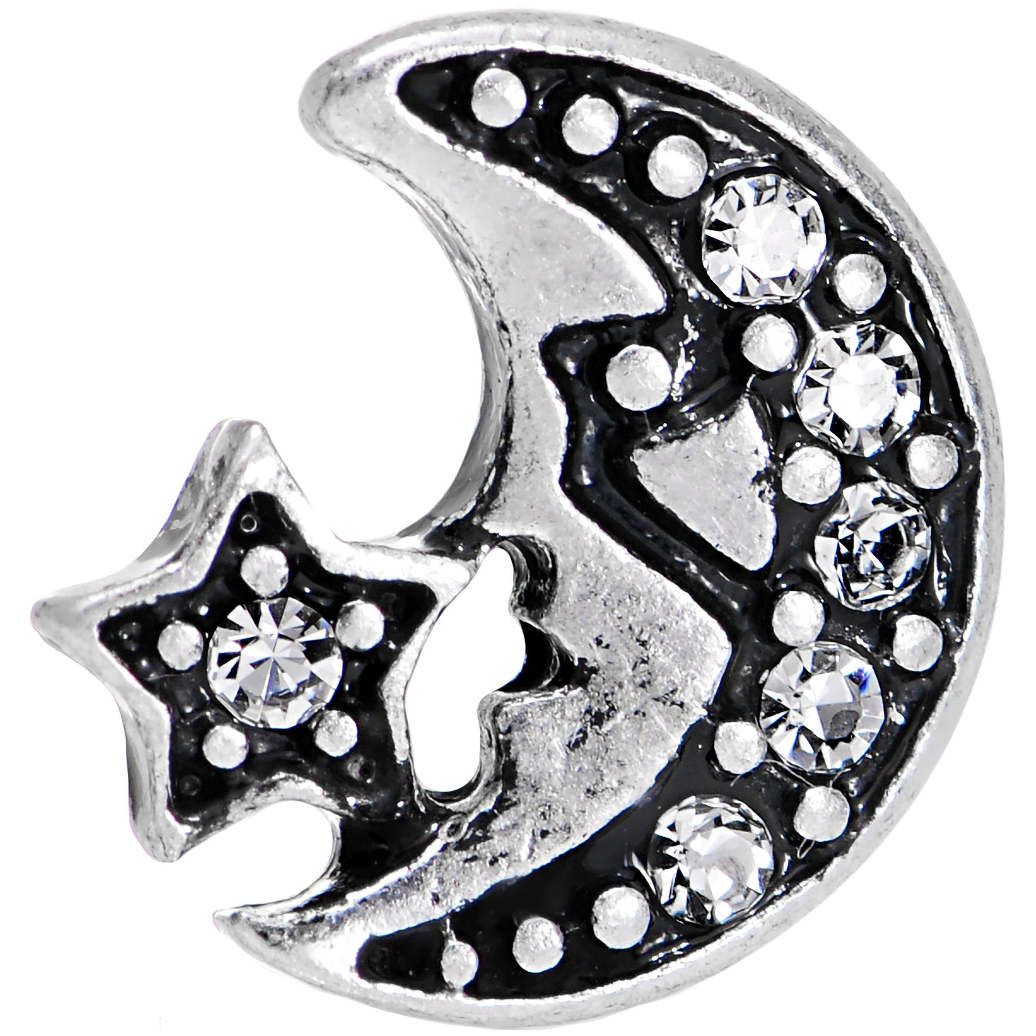 16G 1/4 Clear Gem Moon and Star Left Tragus Cartilage Earring