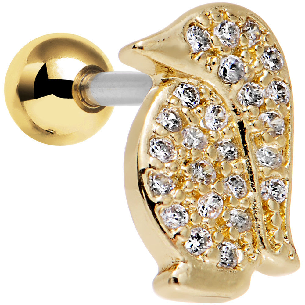 16G 1/4 Clear Gem Perky Penguin Left Tragus Cartilage Earring