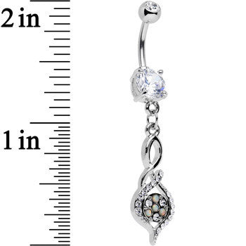 Clear Gem White Faux Opal Wistfully Twisted Dangle Belly Ring
