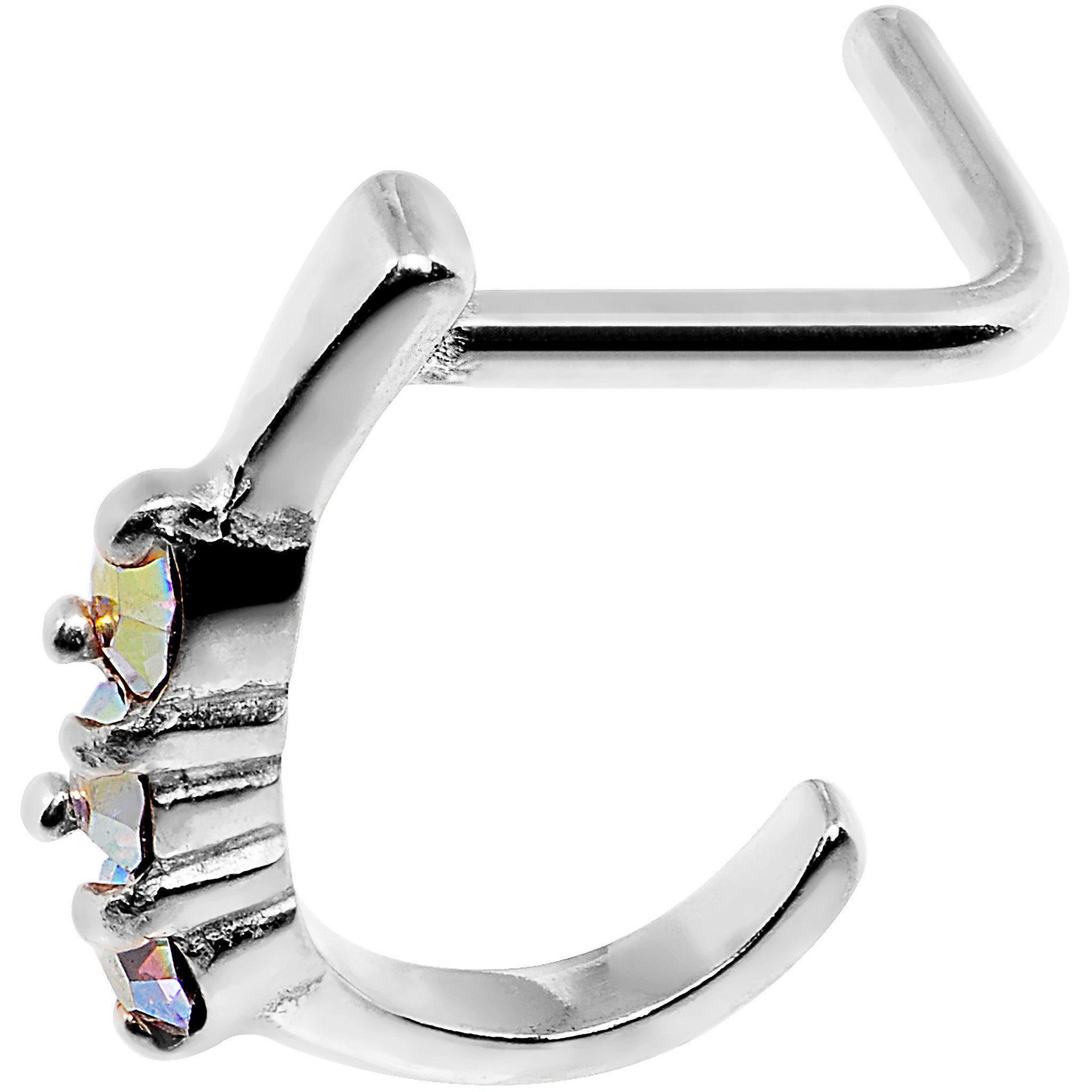 18G Aurora Gem Steel Faux Hoop L Shaped Nose Ring