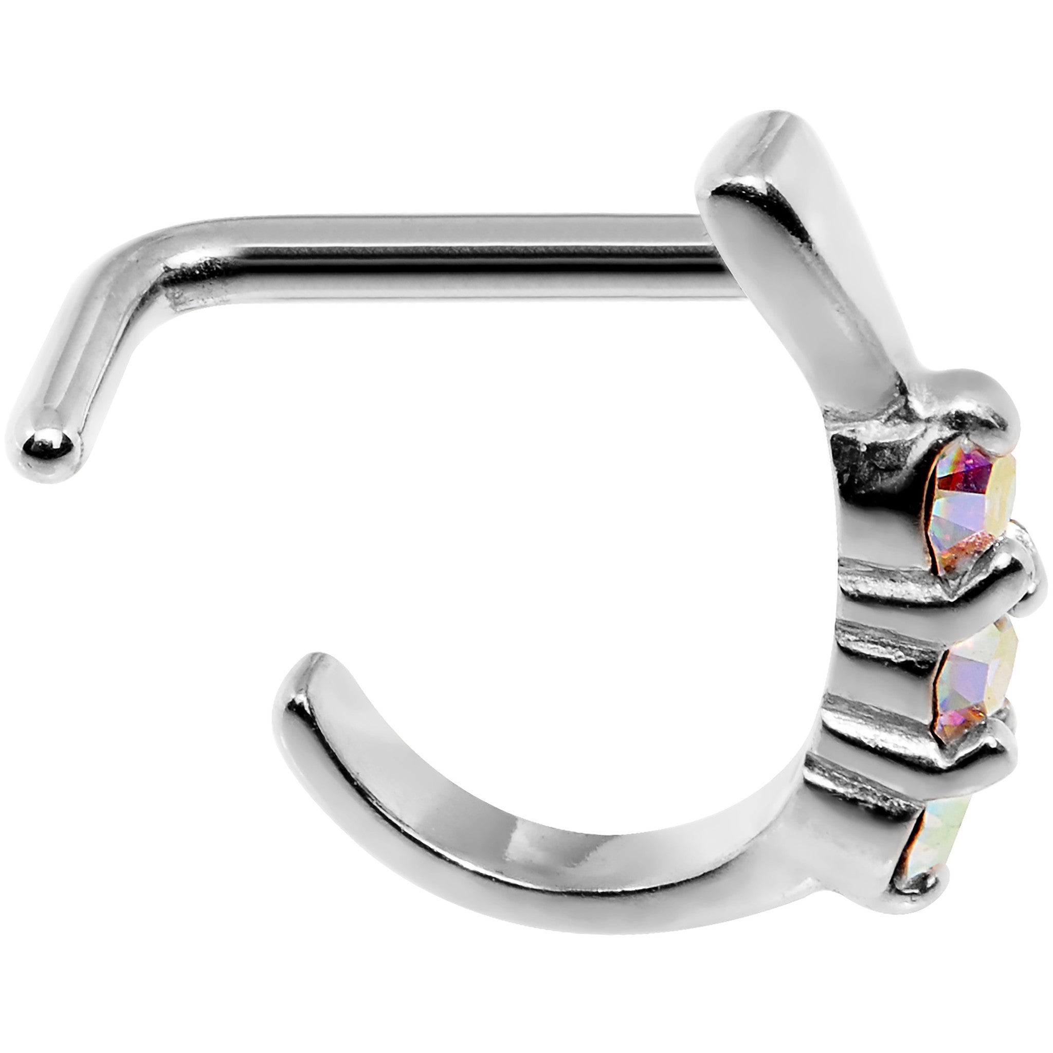 18G Aurora Gem Steel Faux Hoop L Shaped Nose Ring
