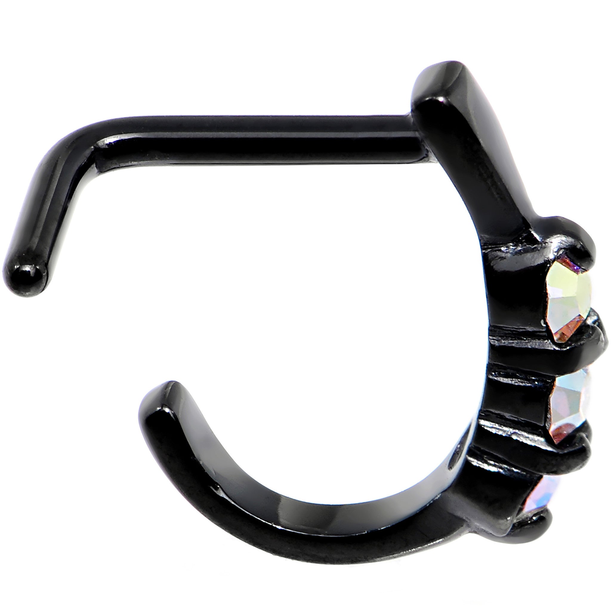 18G Aurora Gem Black PVD Faux Hoop L Shaped Nose Ring