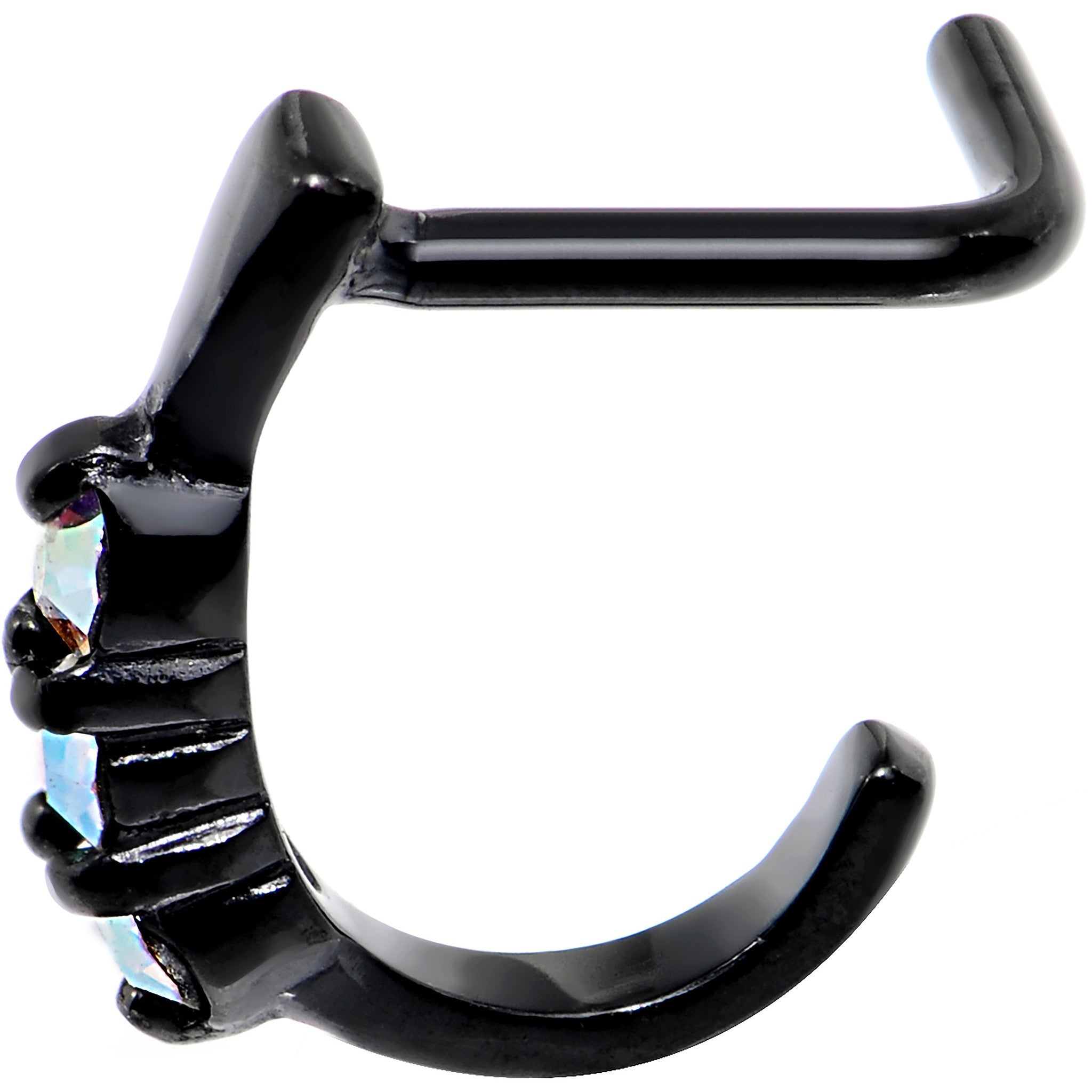 18G Aurora Gem Black PVD Faux Hoop L Shaped Nose Ring
