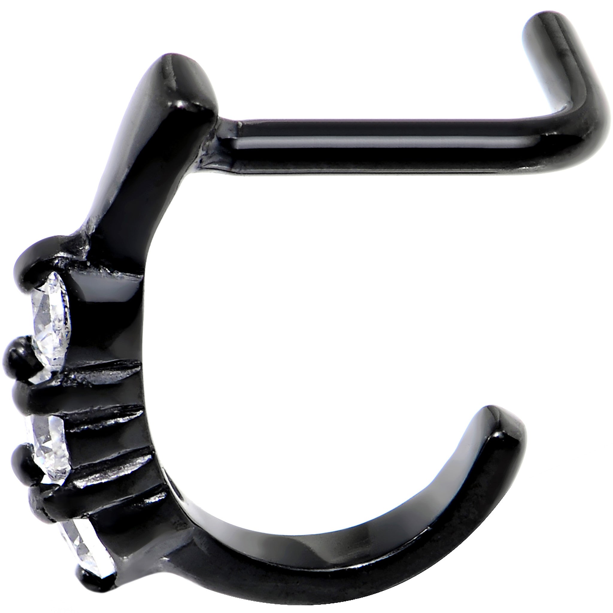 18G Clear Gem Black PVD Faux Hoop L Shaped Nose Ring