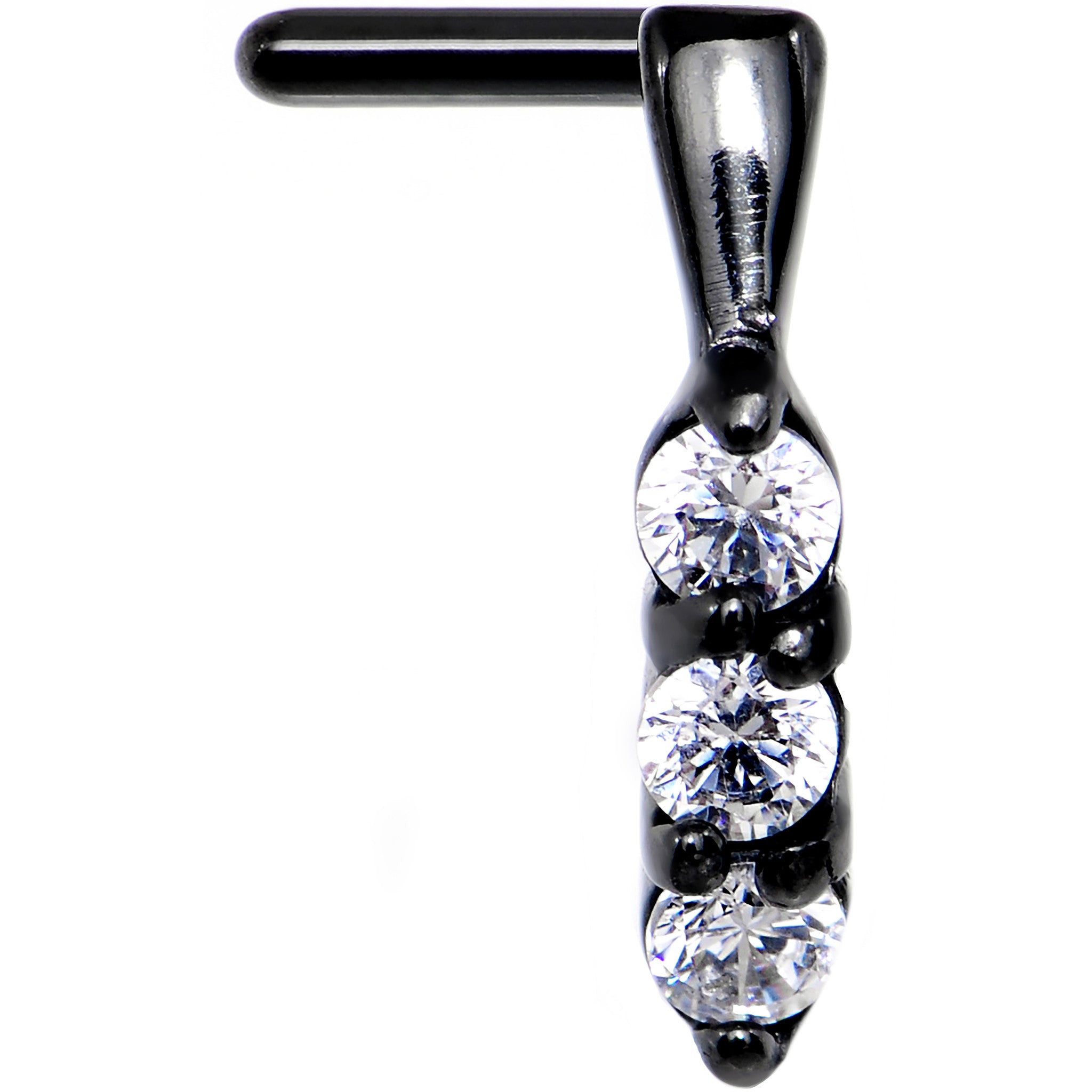 18G Clear Gem Black PVD Faux Hoop L Shaped Nose Ring