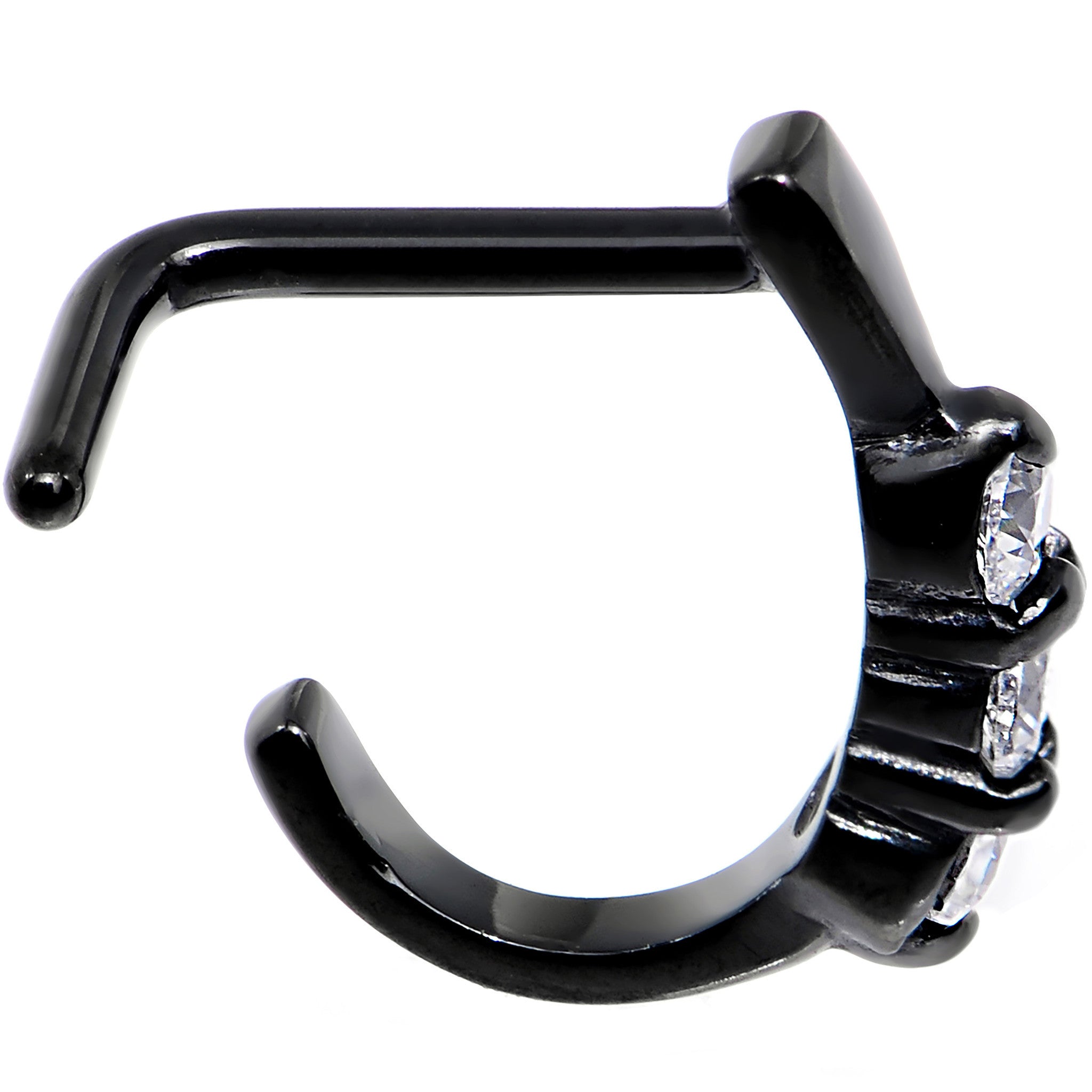 18G Clear Gem Black PVD Faux Hoop L Shaped Nose Ring