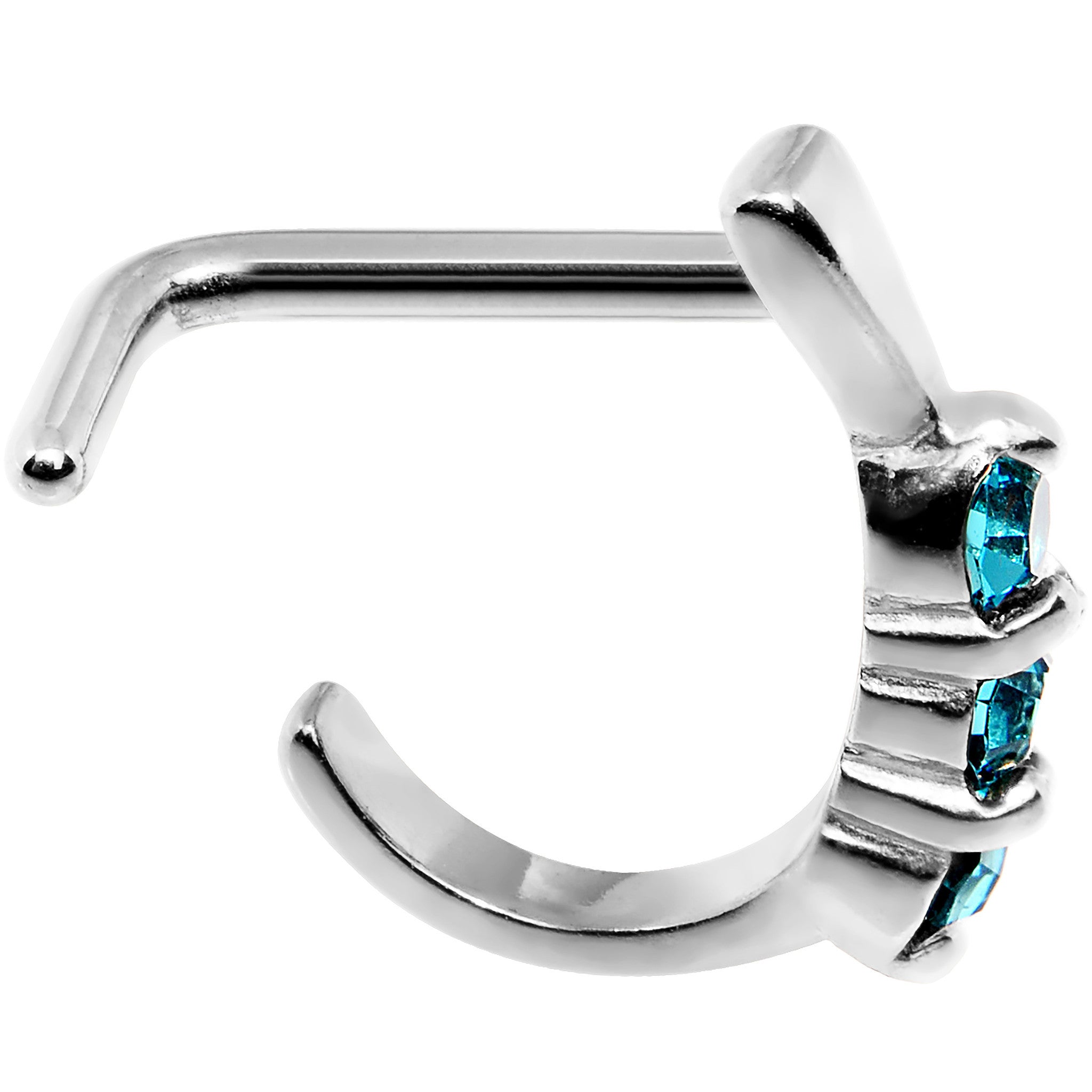 18G Aqua Gem Steel Faux Hoop L Shaped Nose Ring