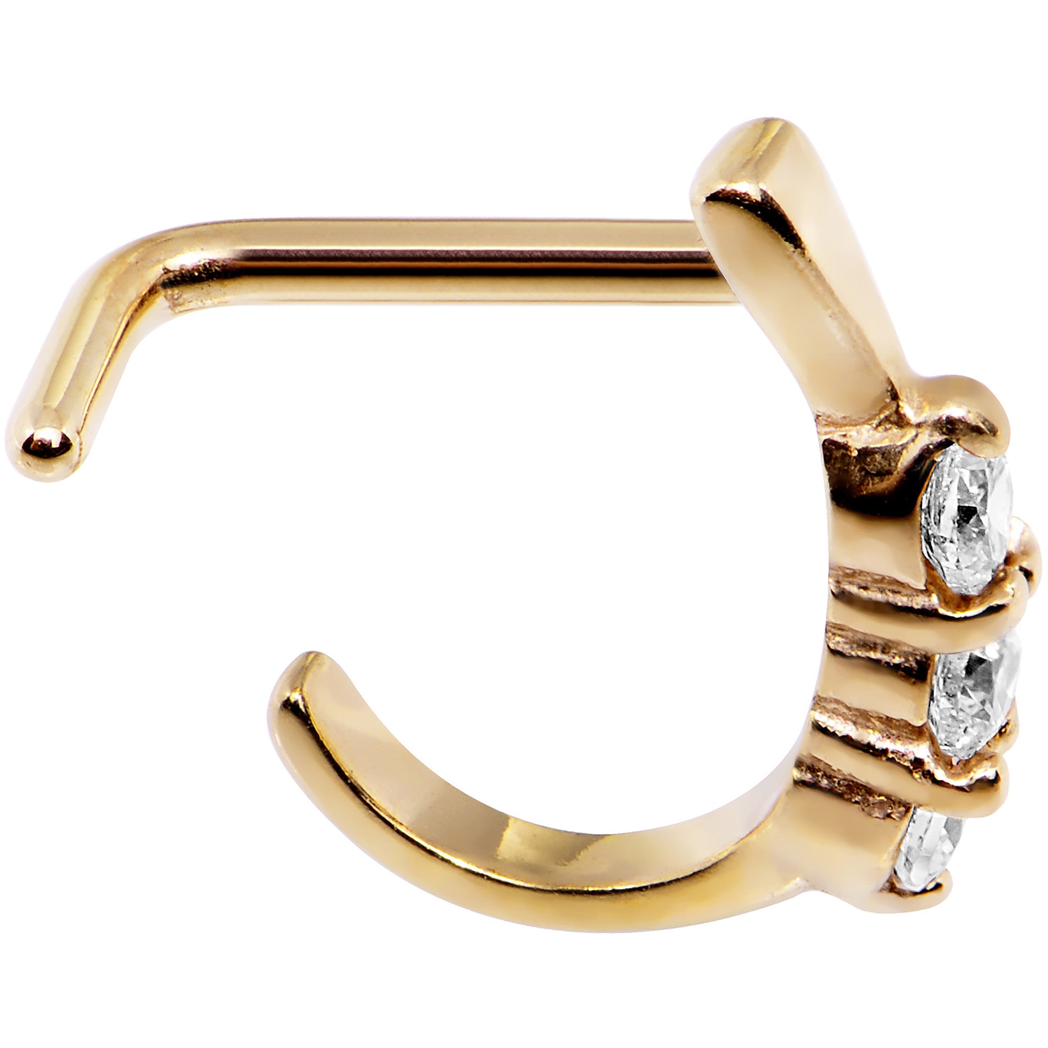 18G Clear Gem Gold PVD Faux Hoop L Shaped Nose Ring