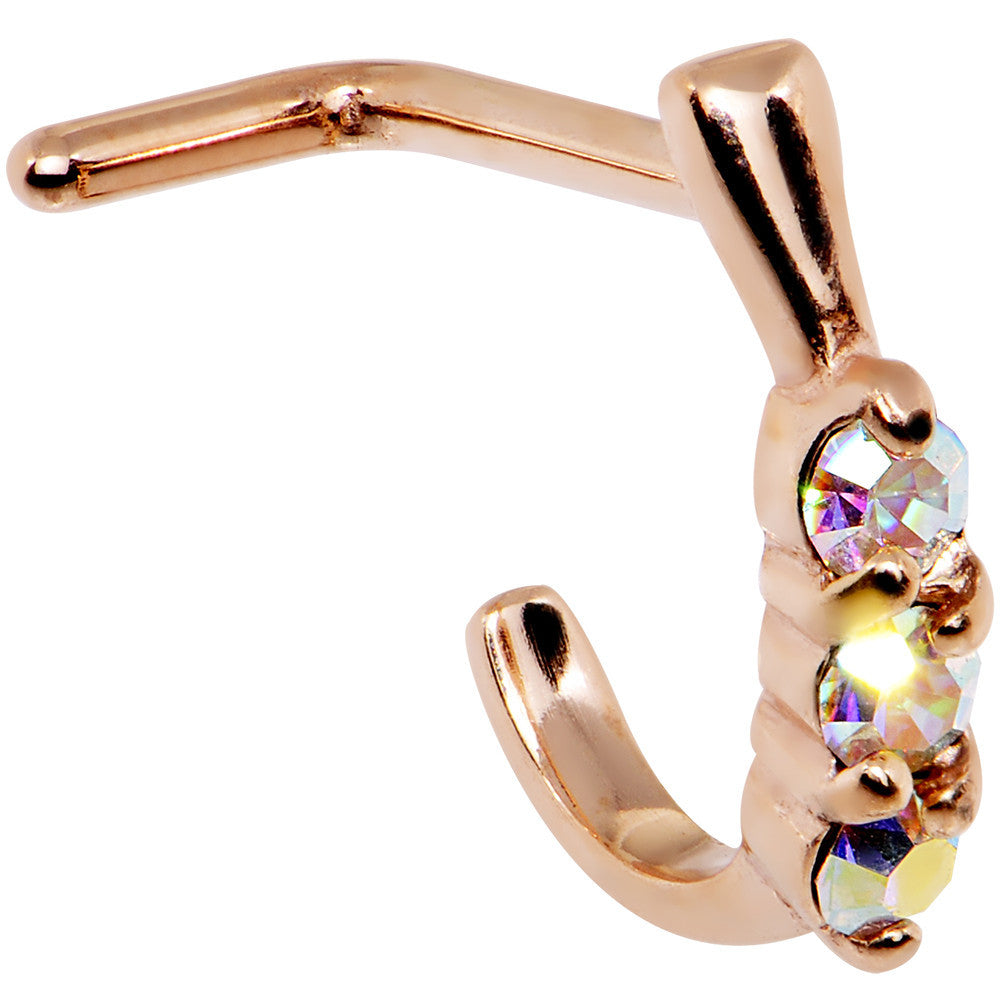 18G Aurora Gem Rose Gold PVD Faux Hoop L Shaped Nose Ring