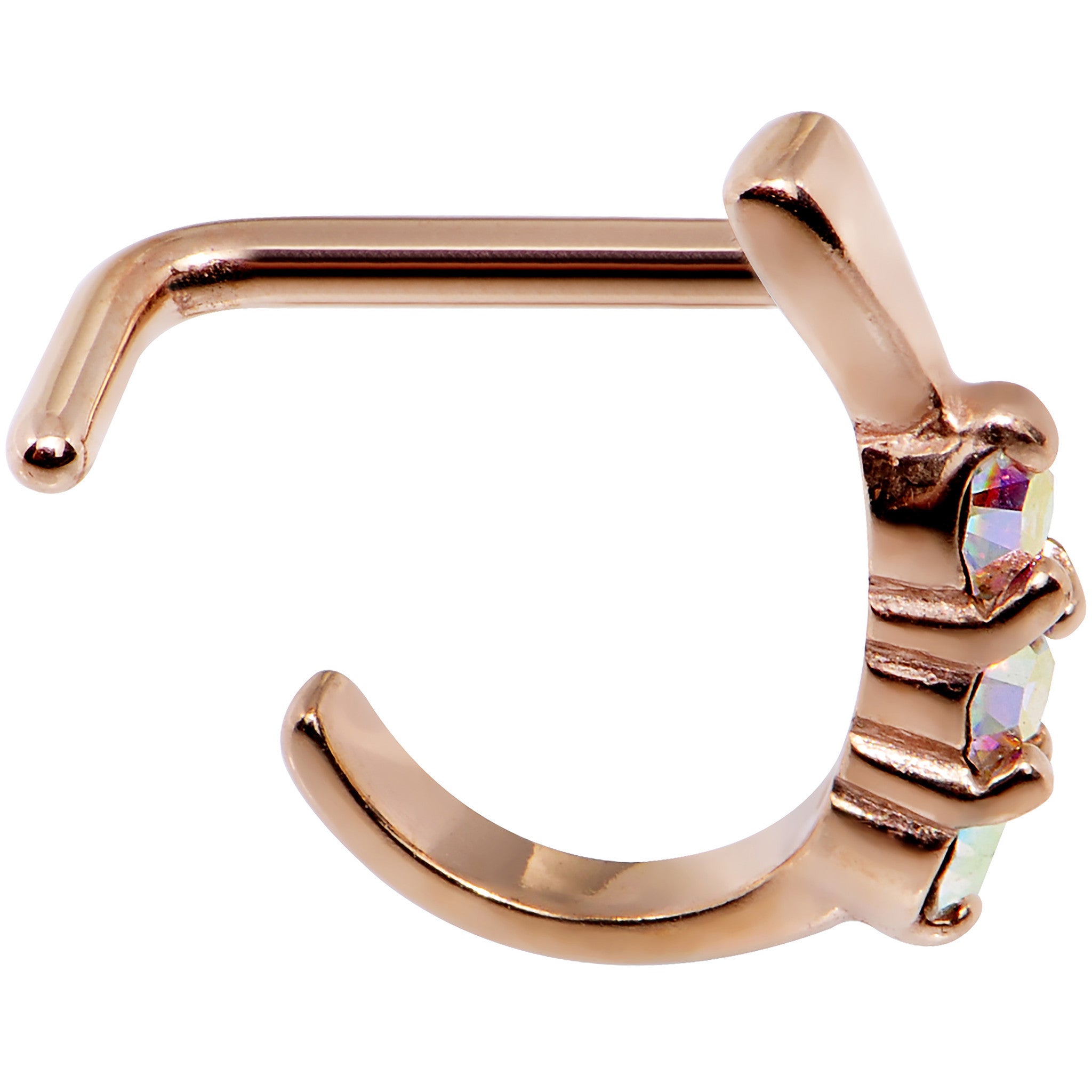 18G Aurora Gem Rose Gold PVD Faux Hoop L Shaped Nose Ring