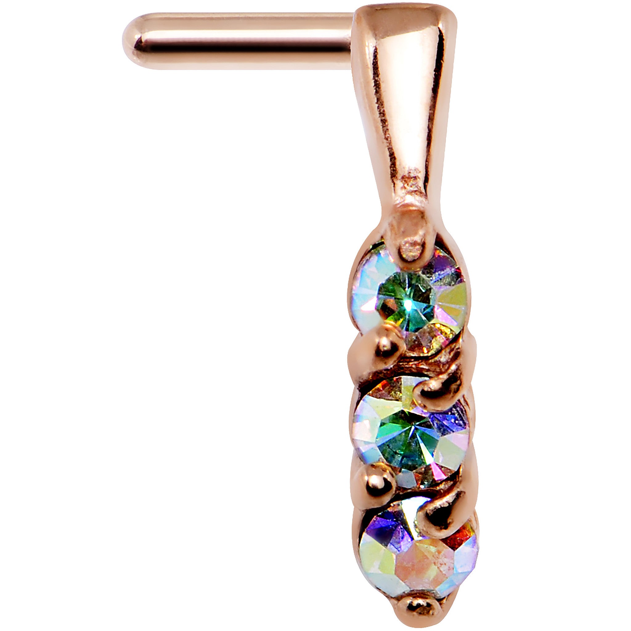 18G Aurora Gem Rose Gold PVD Faux Hoop L Shaped Nose Ring